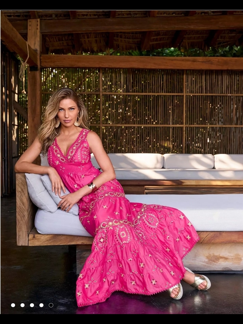 Boston Proper Fuchsia Embroidered V-Neck Maxi Dress